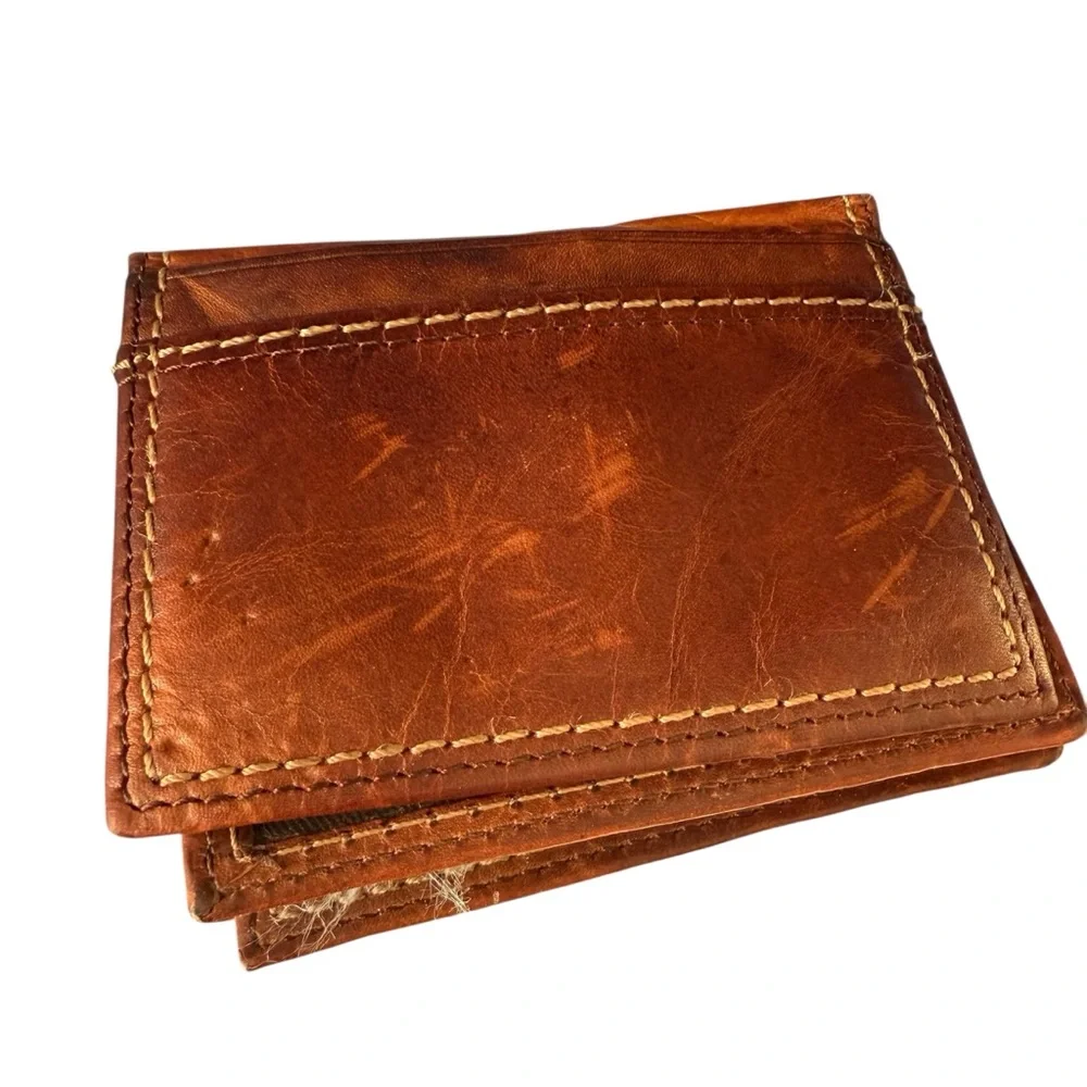 Fossil Brown Leather Wallet Bifold ID Window Men’s Classic Slim Style